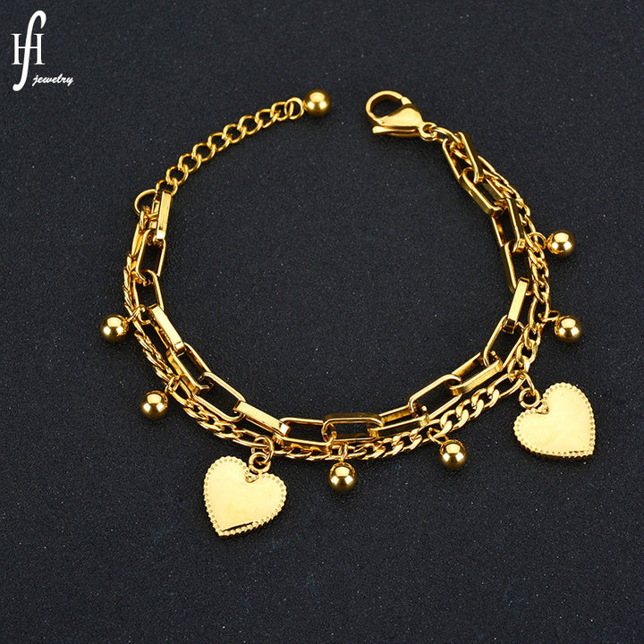 Layered Heart Charm Bracelet