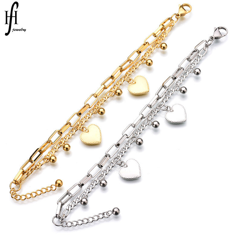 Layered Heart Charm Bracelet