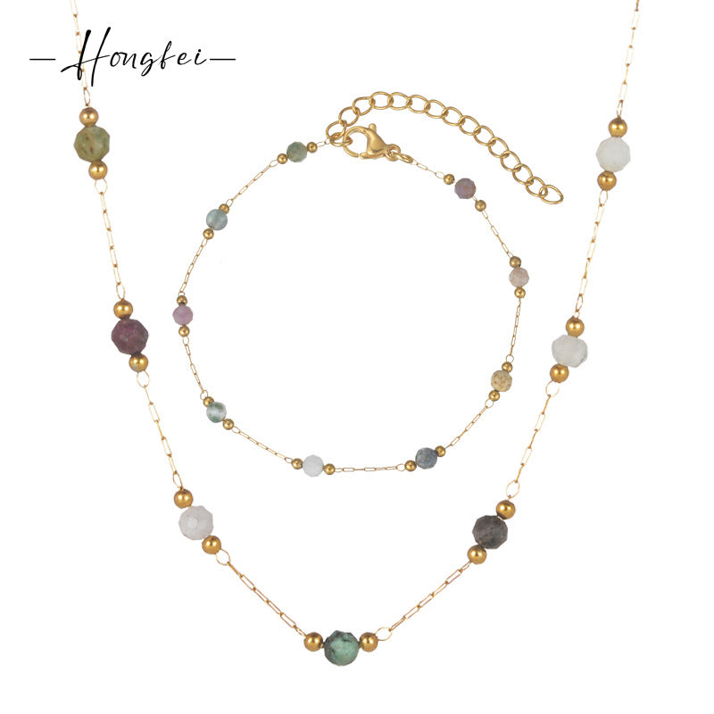 Natural stone necklace and bracelet set