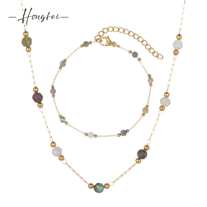 Natural stone necklace and bracelet set