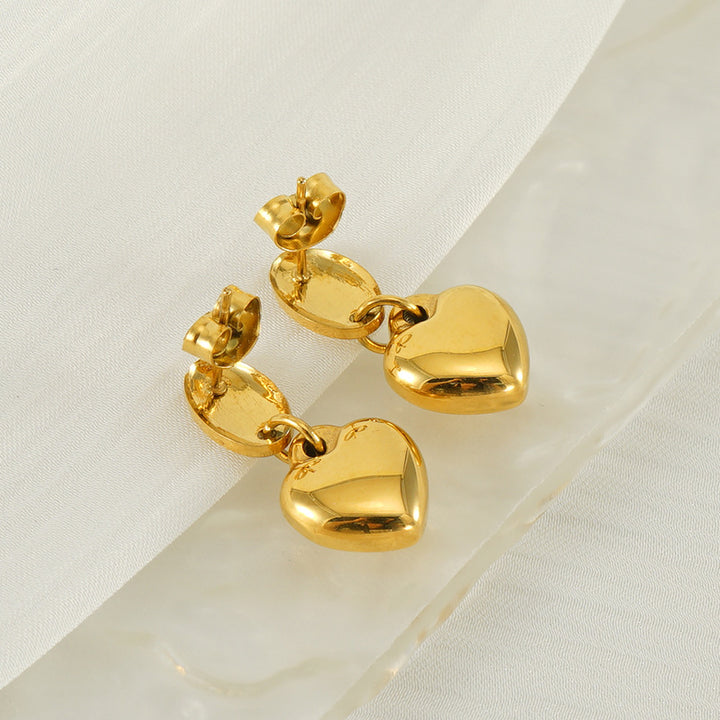 Heart drop earrings with hanging heart charms and oval post tops