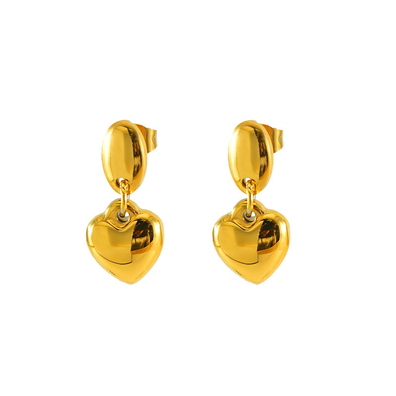 Heart drop earrings with hanging heart charms and oval post tops