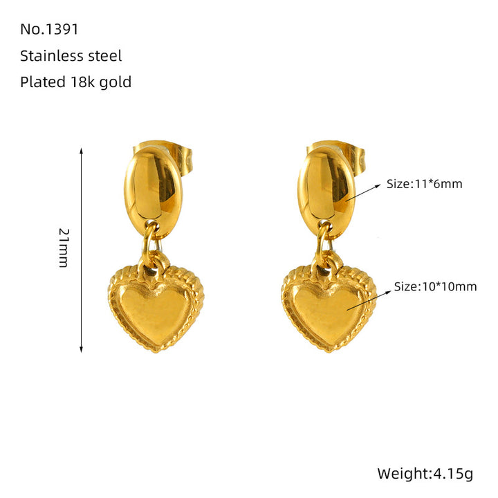 Heart drop earrings with hanging heart charms and oval post tops