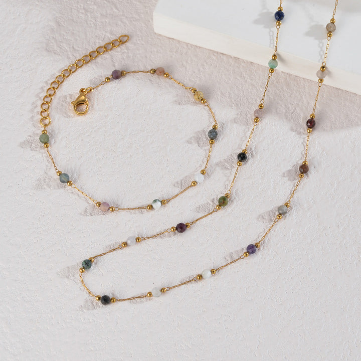 Natural stone necklace and bracelet set