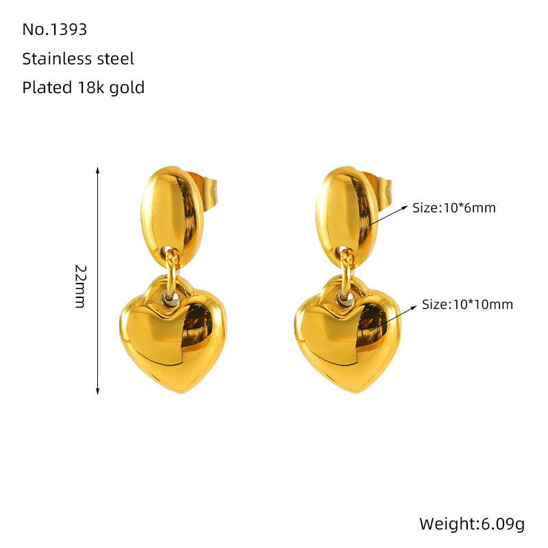 Heart drop earrings with hanging heart charms and oval post tops