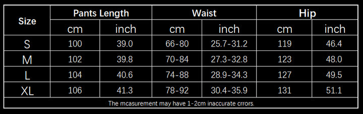 Supplier size chart for Loose Camouflage Cargo Trousers