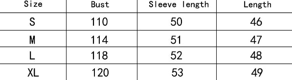 Supplier size chart – Black Cropped Zip Hoodie