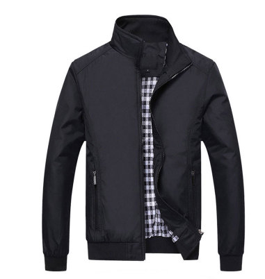 Black Stand-Collar Zip Jacket — Black