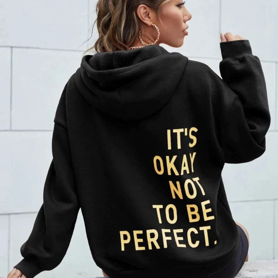 Black Letter-Print Hooded Sweatshirt — Black