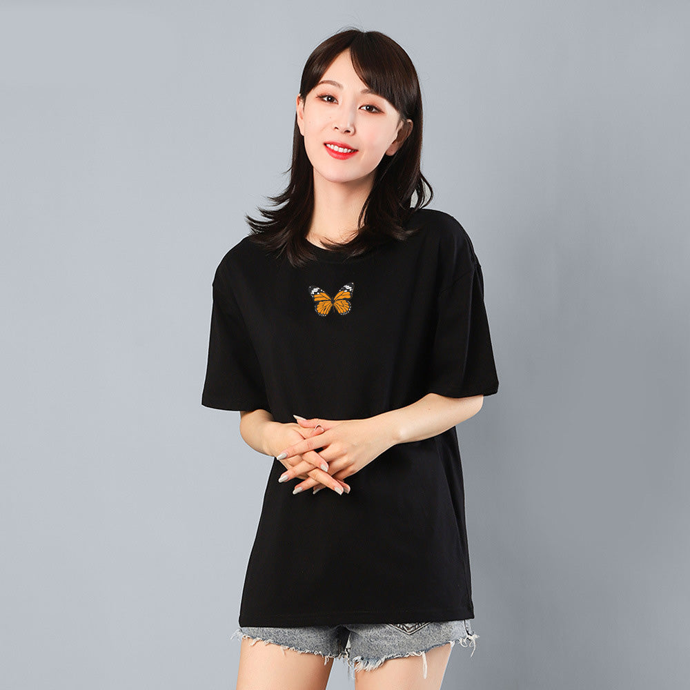 Black Butterfly-Print Cotton T-Shirt