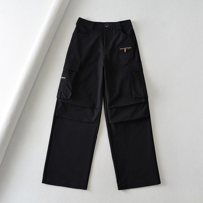 Black High-Waist Cargo Trousers — Black
