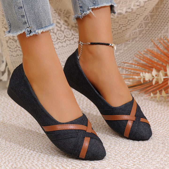 Black Canvas Flats with Crossed Straps – Black