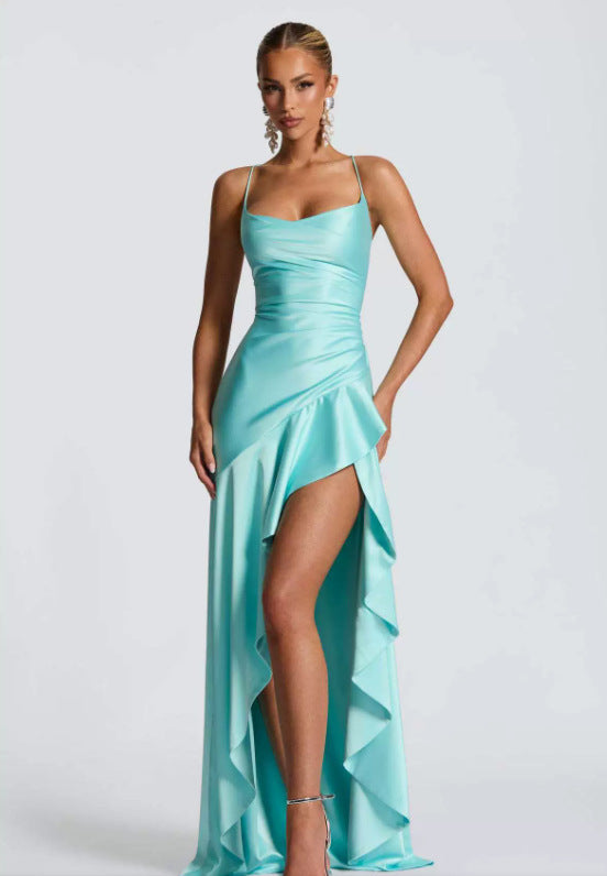Azure Ruffle Dress with Lace-Up Back – Azure