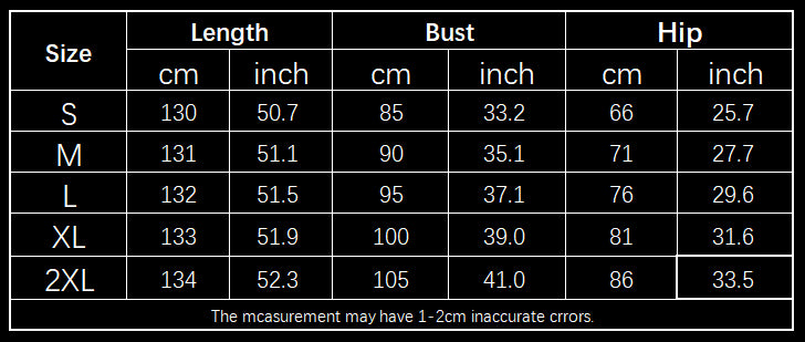 Supplier size chart – Azure Ruffle Dress with Lace-Up Back