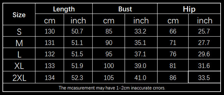 Supplier size chart – Azure Ruffle Dress with Lace-Up Back