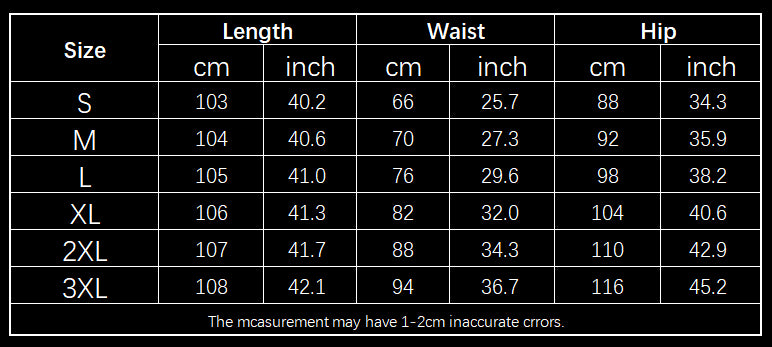 Supplier size chart – Black Flared Jeans with Button Waist