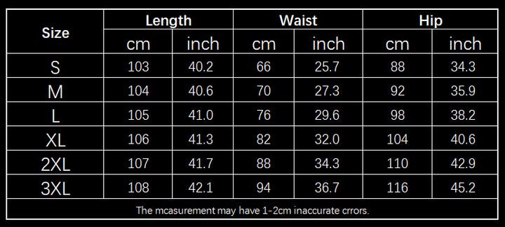 Supplier size chart – Black Flared Jeans with Button Waist
