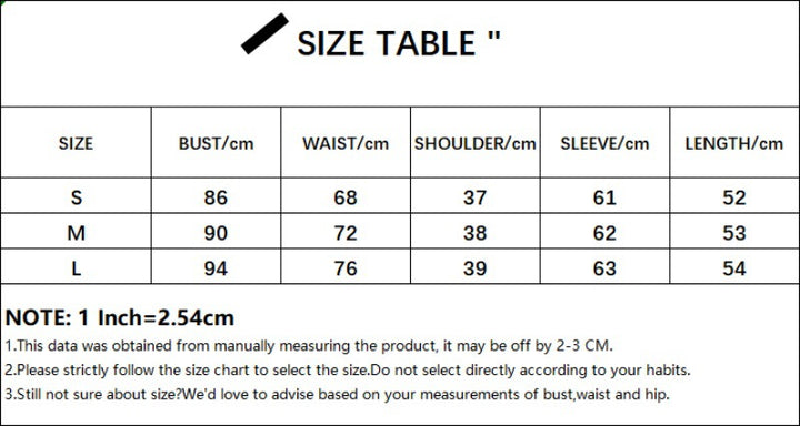 Supplier size chart – Brown pinstripe button-front bell-sleeve top