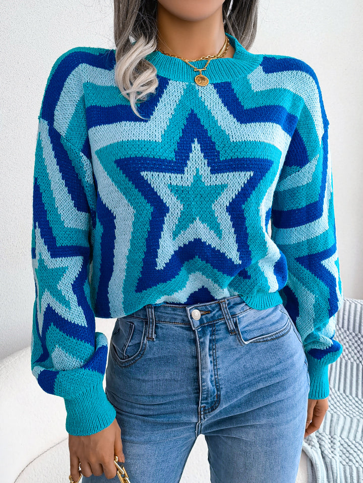 Blue star-pattern pullover sweater – Blue