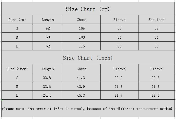 Supplier size chart – Blue star-pattern pullover sweater