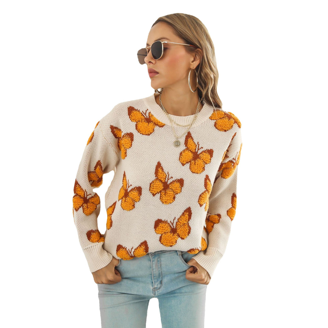 Apricot Butterfly-Pattern Sweater