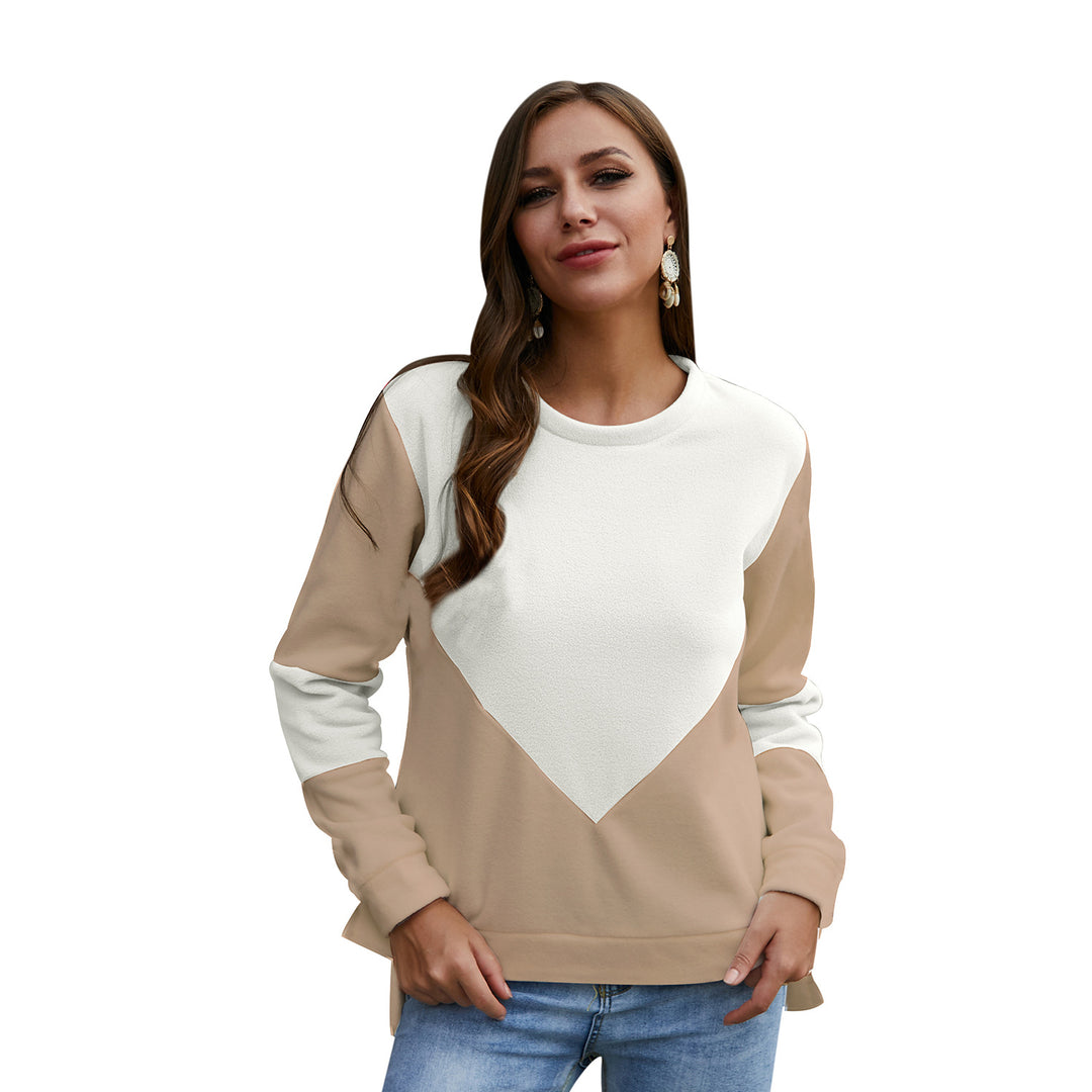 Beige and White Colorblock Long-Sleeve Top — Beige Apricot