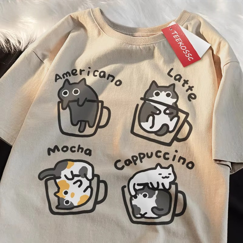 Apricot Coffee-Cat Graphic T-Shirt — Apricot