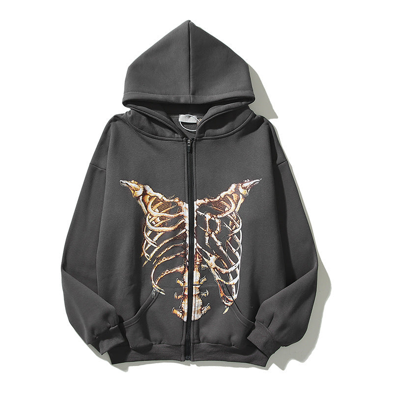 Dark Gray Skeleton-Print Zip Hoodie — Dark Grey