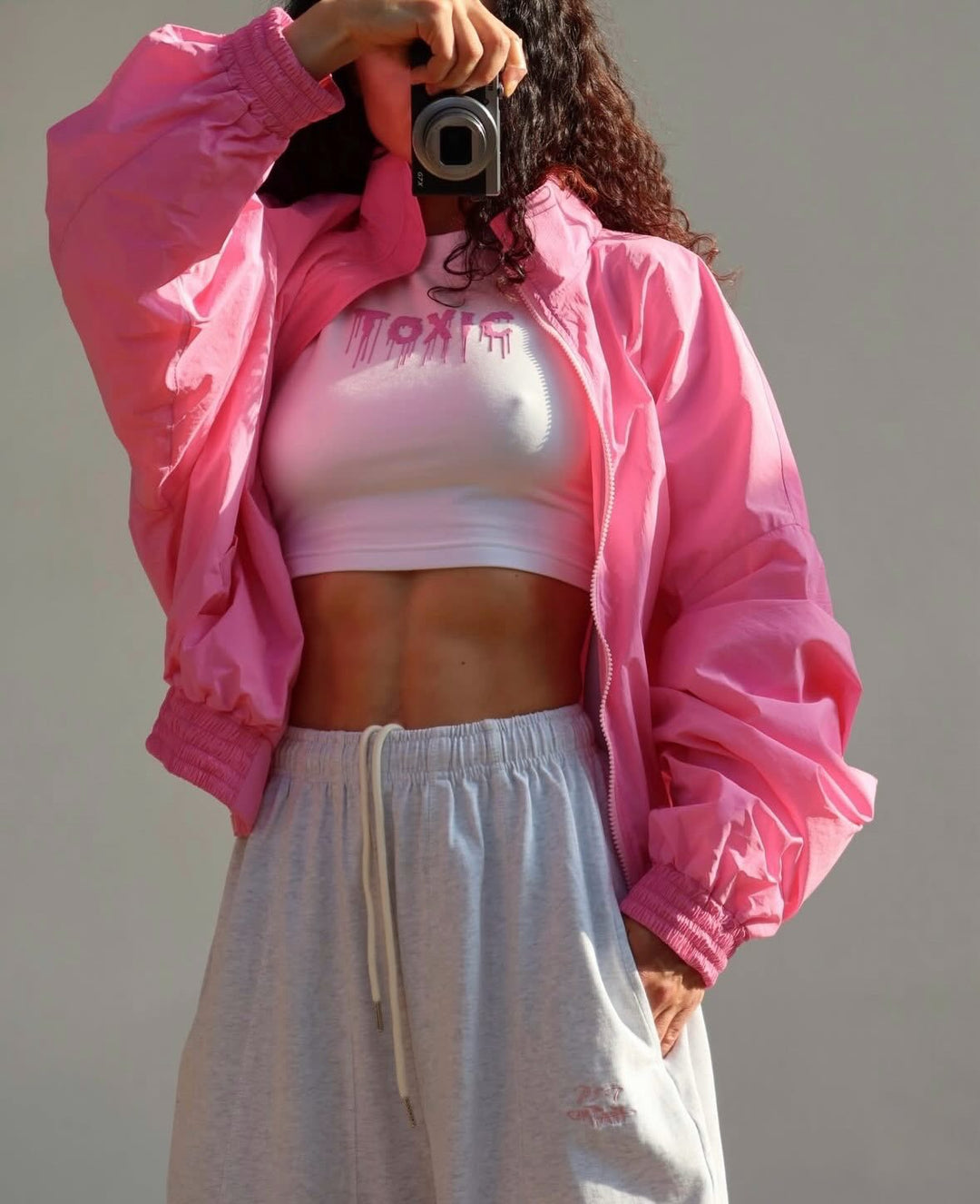 Pink Stand-Collar Cropped Bomber Jacket — Pink