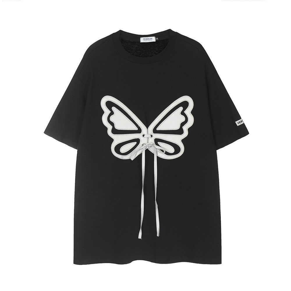 Black Statement Motif Cotton T-Shirt — Black