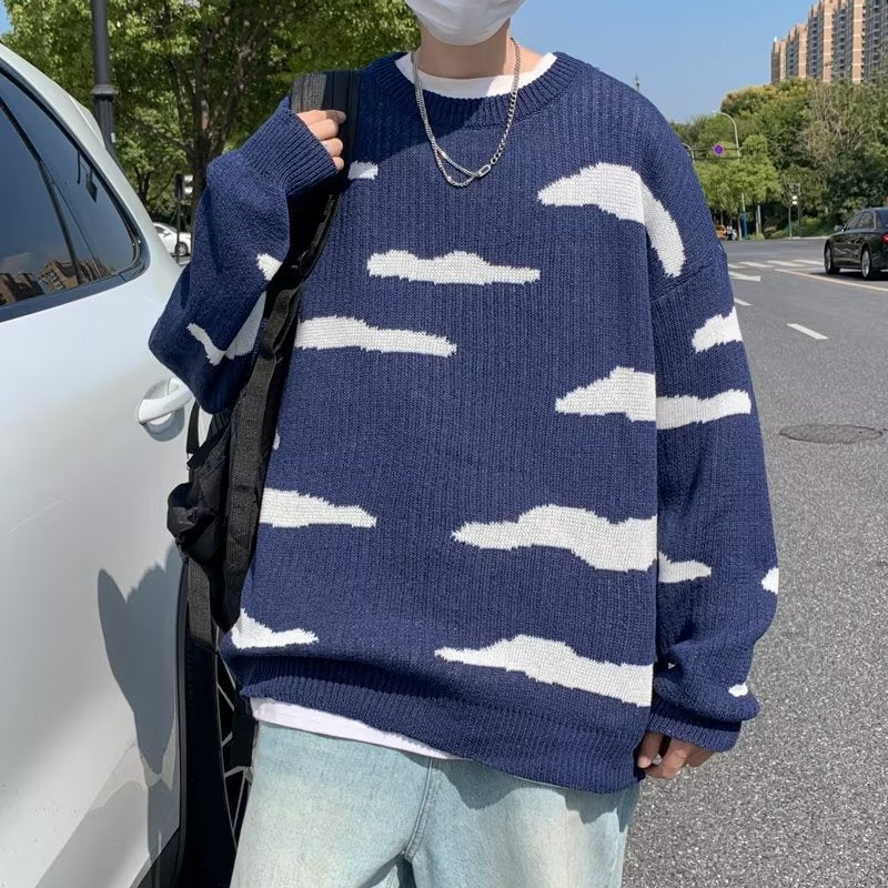 Dark Blue Cloud-Pattern Pullover — Dark Blue