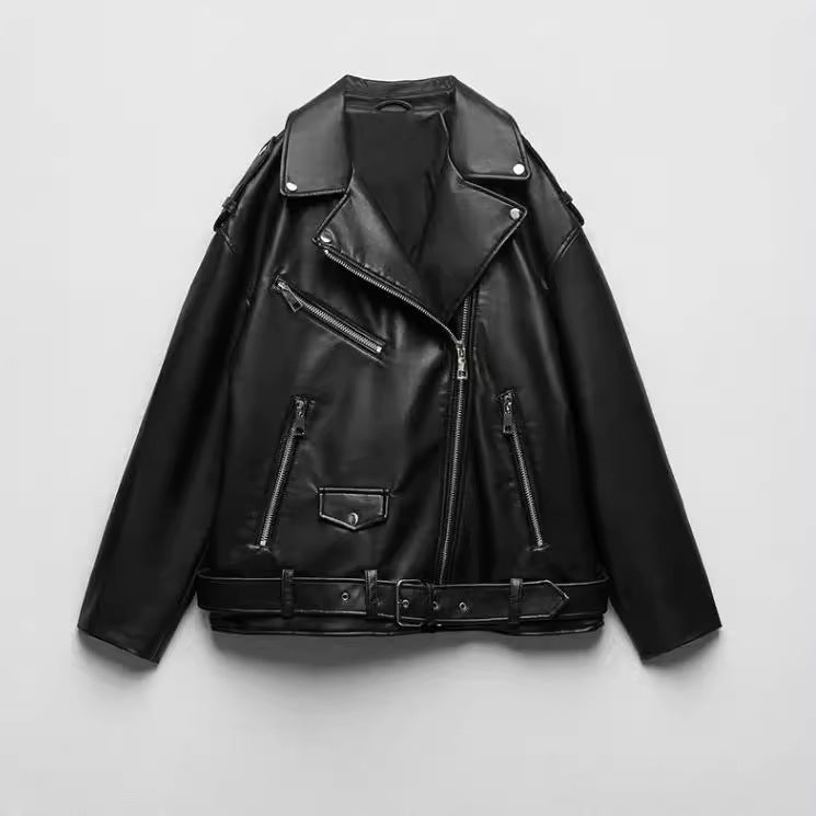 Black Zip-Front Biker-Style Jacket — Black