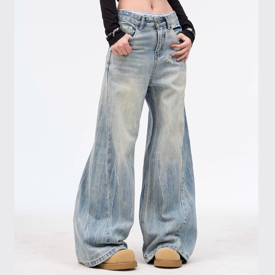 Washed Blue Wide-Leg Jeans — Blue