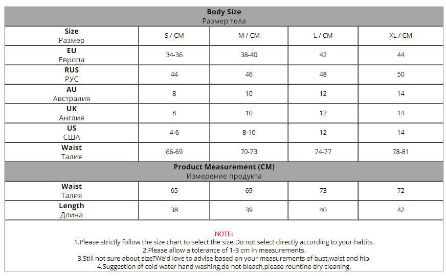 Supplier size chart for Black Pleated Mini Skirt