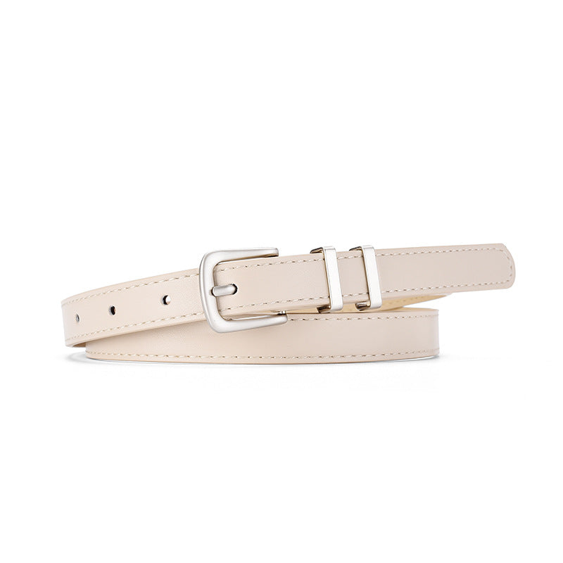Slim Beige Pin-Buckle Belt — Beige