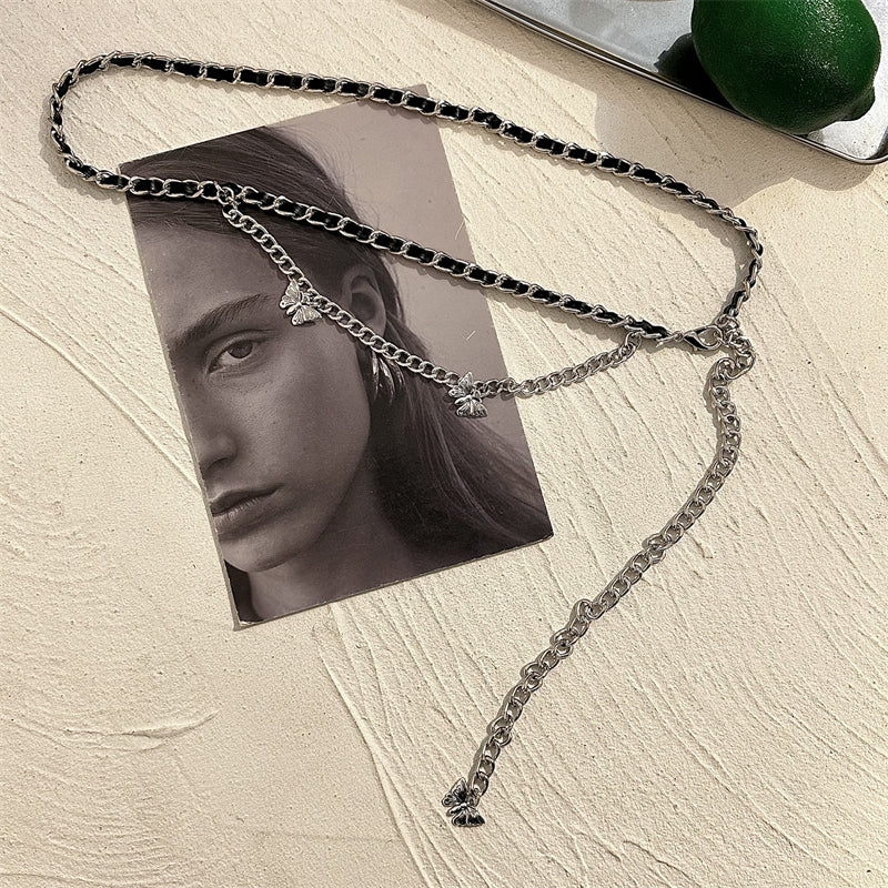 Black and Silver-Tone Butterfly Chain Belt — Black