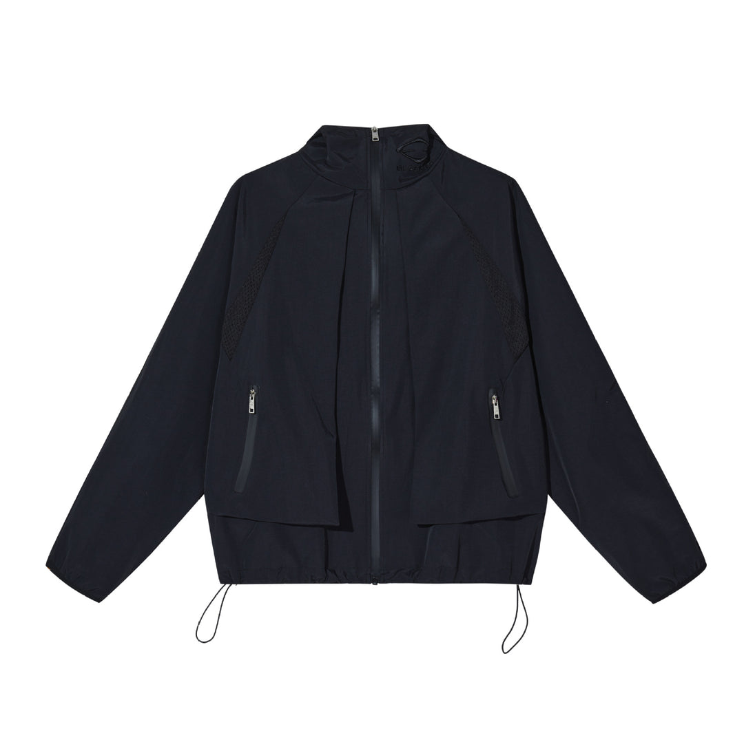 Black Zip-Front Jacket with Adjustable Hem — Black