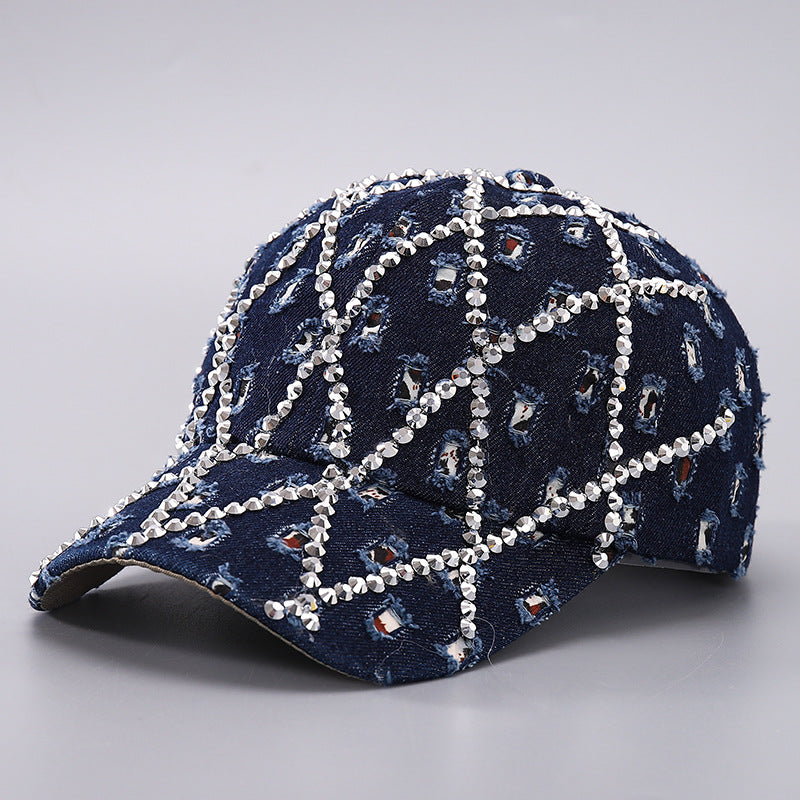 Dark Blue Rhinestone Denim Cap — Dark Blue