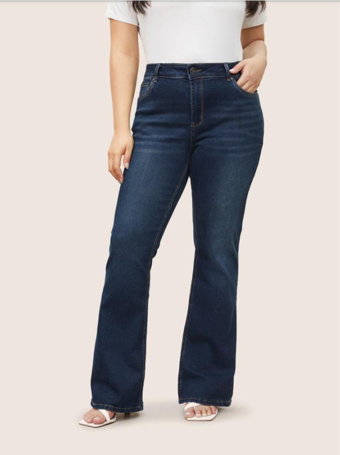 Blue Mid-Rise Flared Jeans — Blue