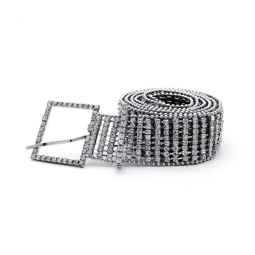 Silver-Tone Rhinestone Chain Belt — Silver