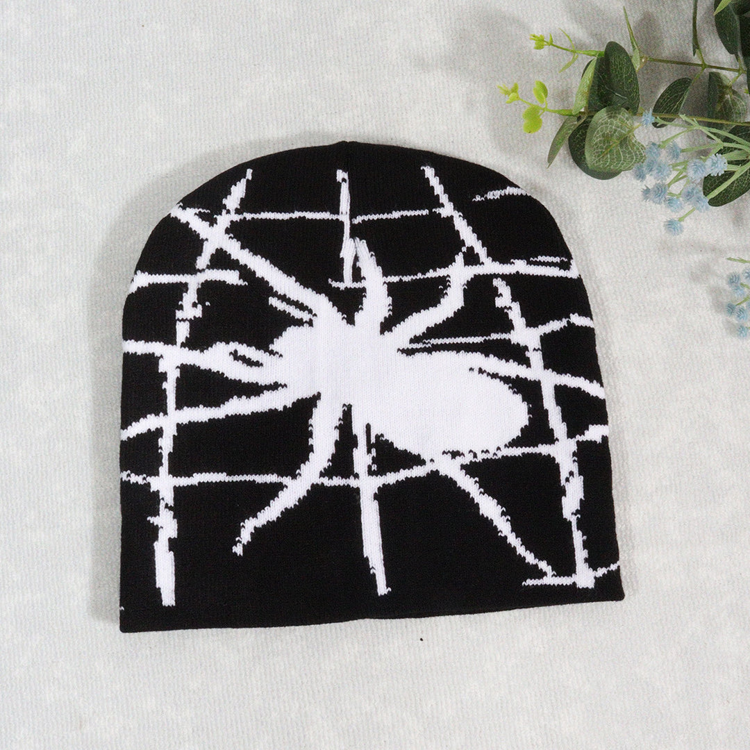 Black Spiderweb Knit Beanie — Black