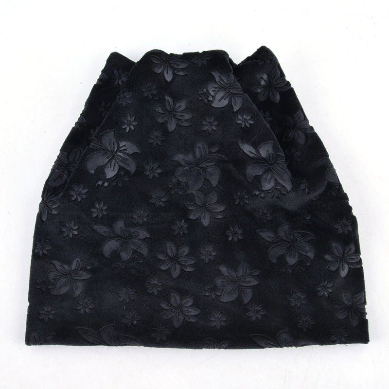 Black Floral Cat-Ear Knit Hat — Black