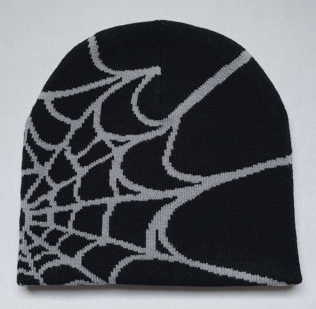 Black and Grey Web-Pattern Beanie — Black And Gray
