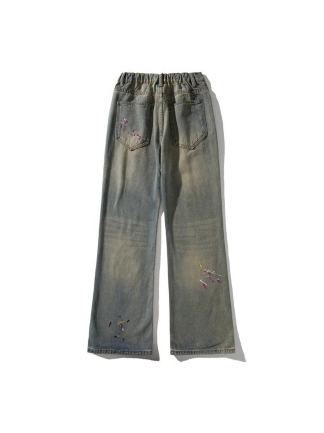 Washed Embroidered Relaxed Jeans — Light Blue