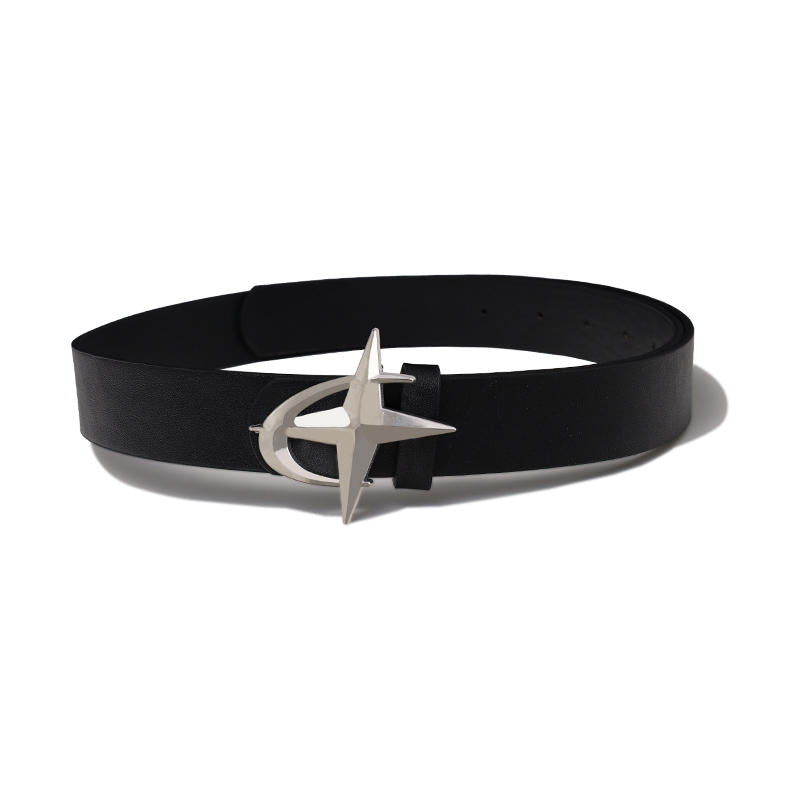 Black Crescent and Cross-Star Buckle Belt — Crescent Moon Cross Star