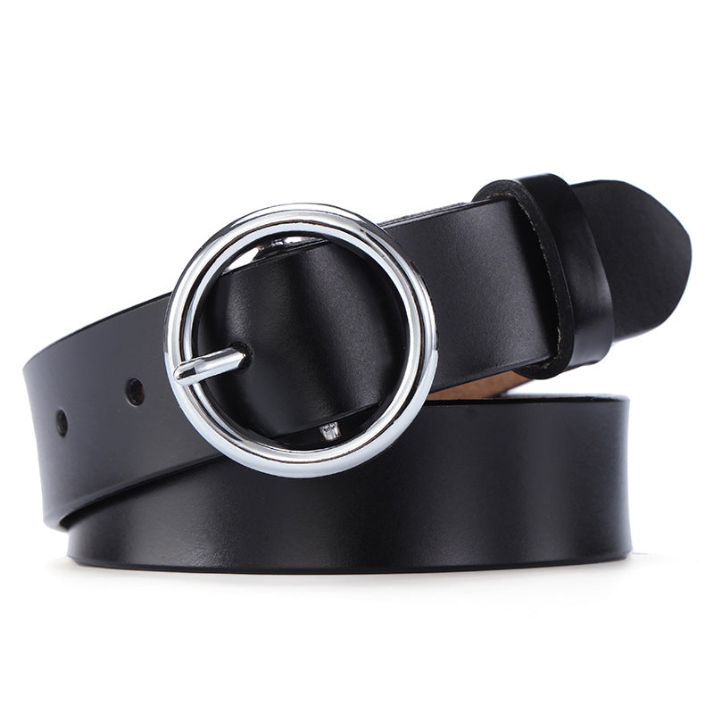Black Round Silver-Tone Buckle Belt