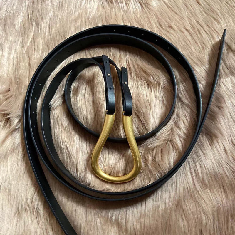 Black Oval Gold-Tone Buckle Belt