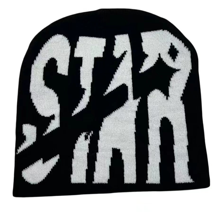 Black and White Letter-Jacquard Beanie