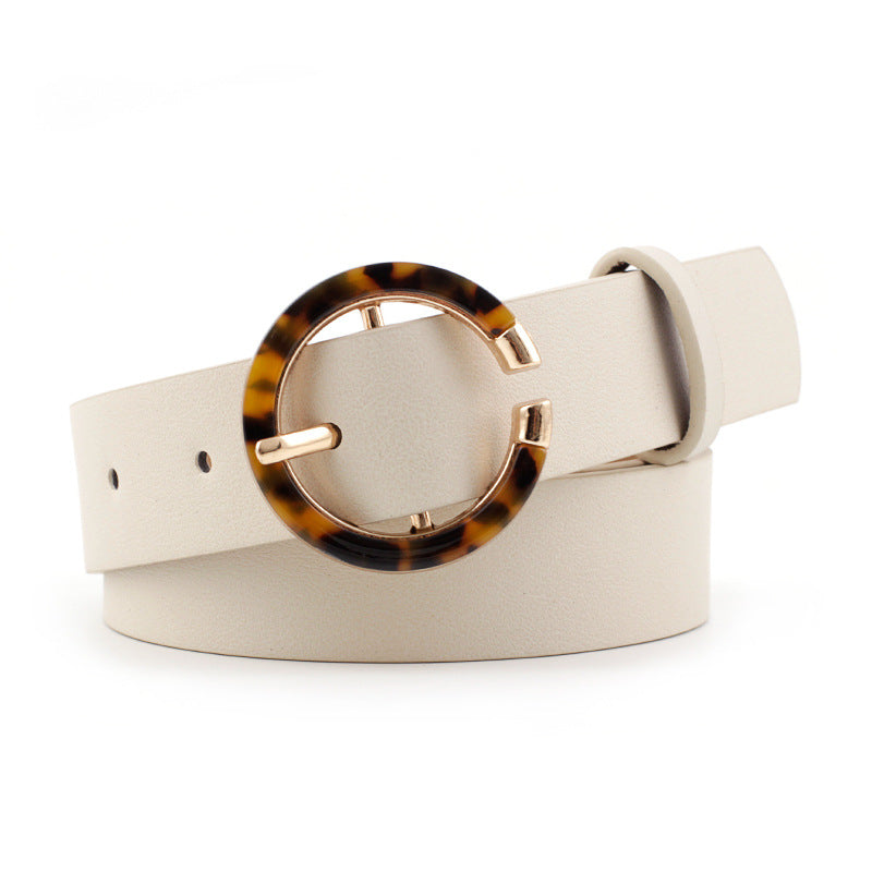 Beige Round Patterned-Buckle Belt
