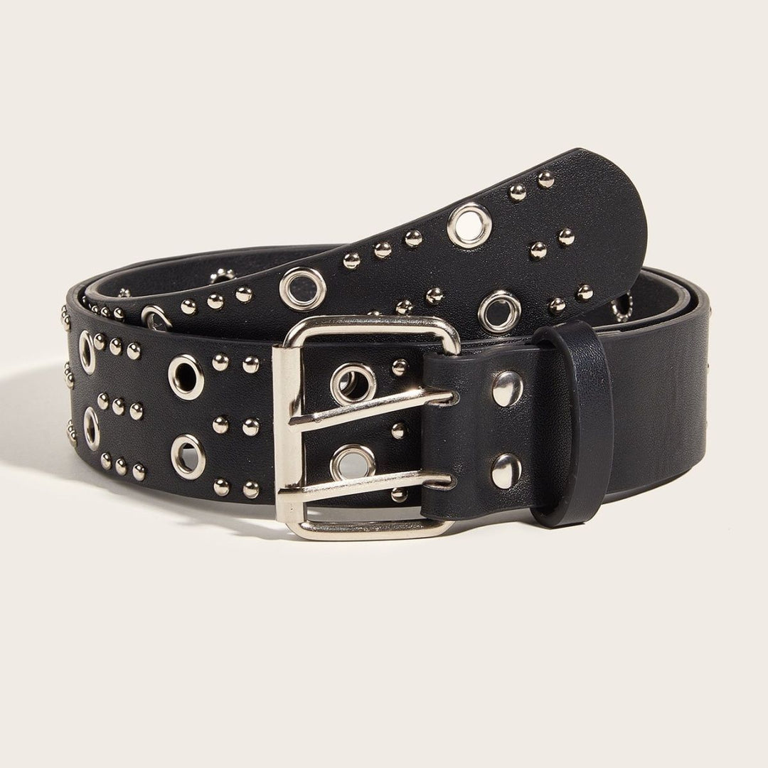 Double-Row Eyelet PU Belt – Black